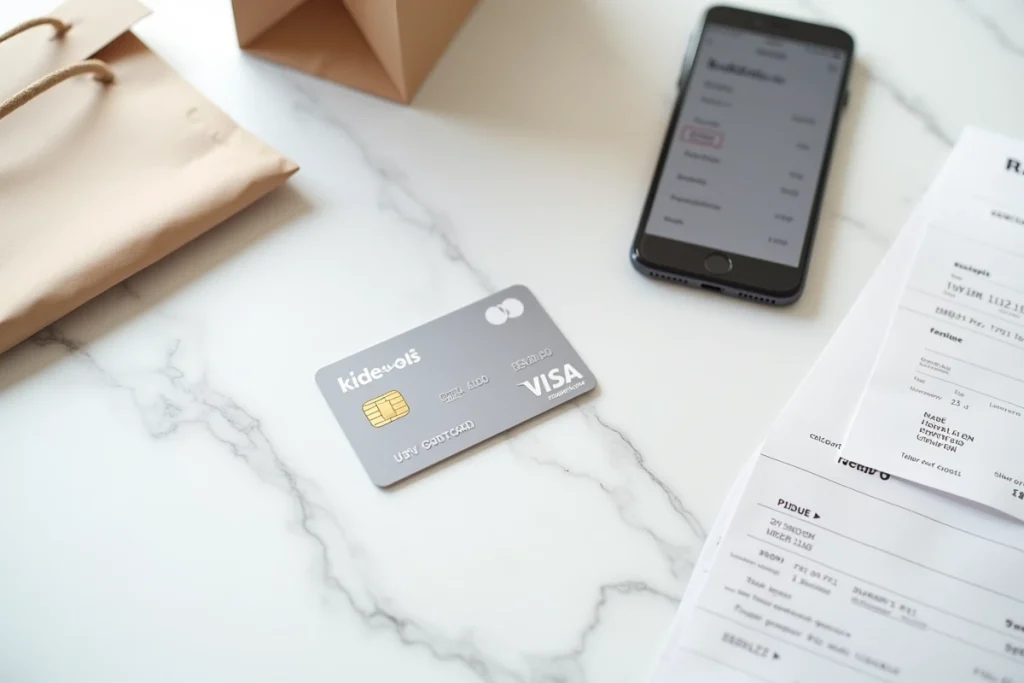 Carte cadeau Kadéos Infini posée sur un comptoir avec un récapitulatif de commande click and collect sur smartphone