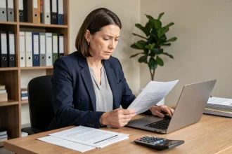 Femme consultant des documents officiels sur le calcul de l'ARE et son indemnisation chômage en 2026