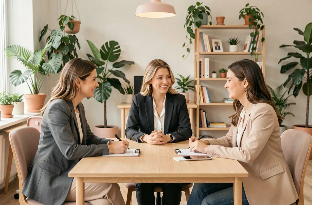 Les conseillères Albane et Gladys accompagnant une entrepreneuse dans son projet de financement professionnel