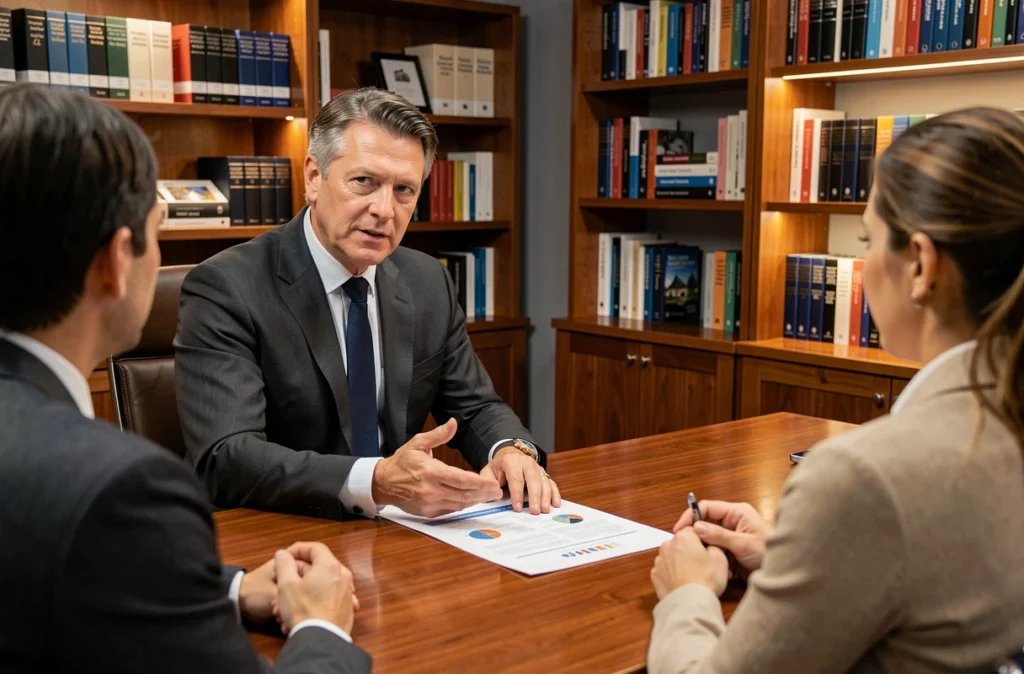 Conseiller en gestion de patrimoine du Coin Patrimoine expliquant une stratégie d'investissement locatif à ses clients