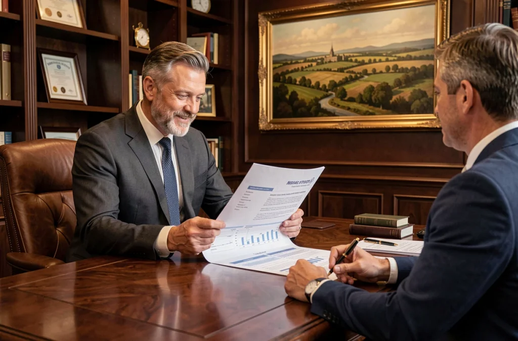 Conseiller en patrimoine Hagnere Patrimoine présentant une stratégie de financement à un couple d'entrepreneurs