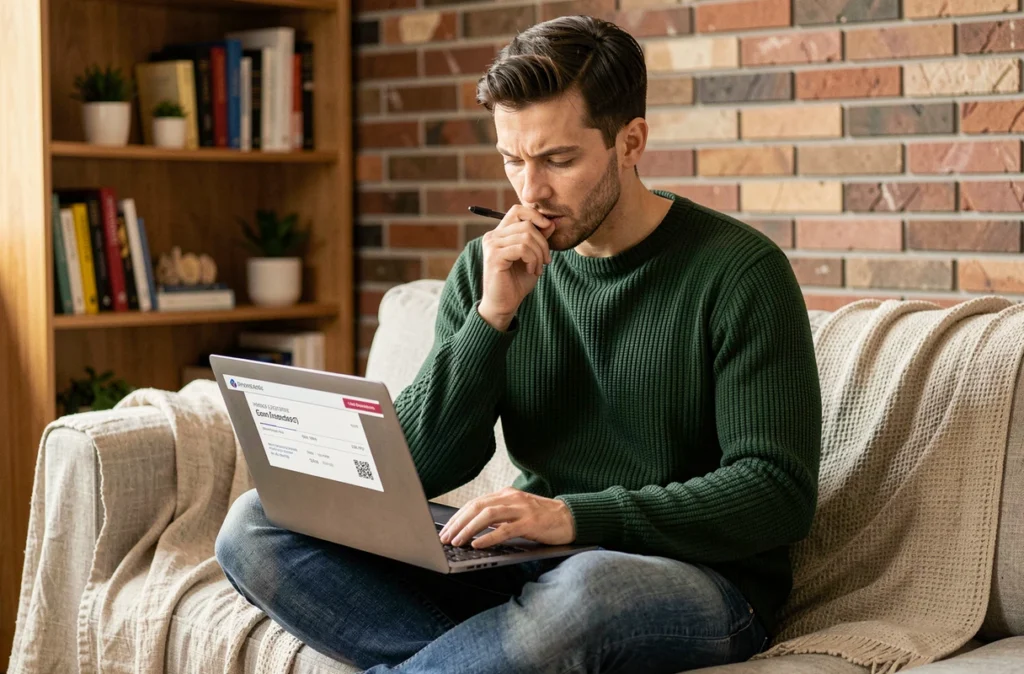 Travailleur indépendant comparant les tarifs d'assurance responsabilité civile professionnelle depuis son domicile