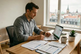 Résident fiscal français à l'étranger gérant ses impôts Trade Republic sur ordinateur portable
